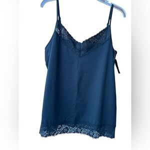 NWT Black Lace Trimmed Tank Satin Sexy Feminine Womens XL Adjustable Strap Layer